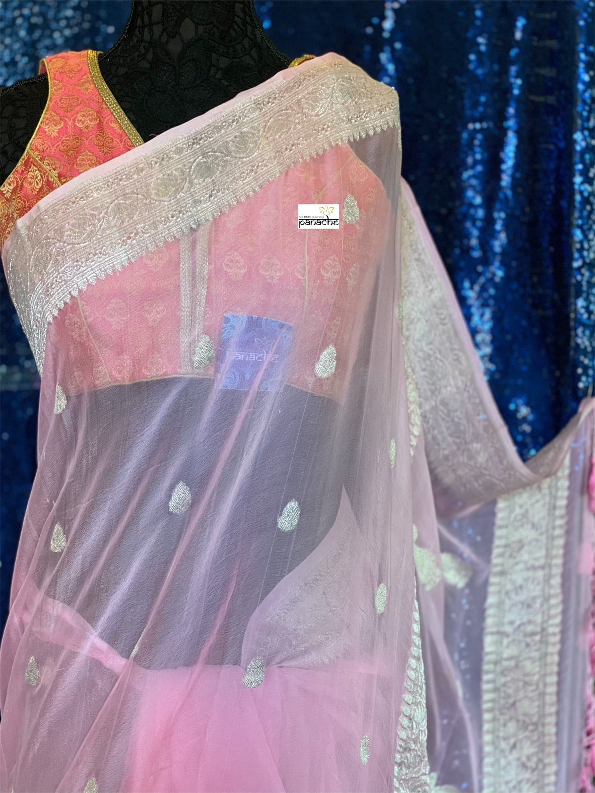 Khaddi Chiffon Banarasi - Light Pink Silver Zari