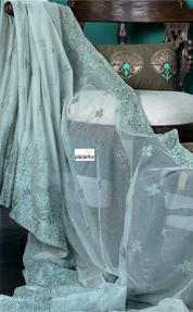 Designer Pure Net Embroidered - Sage Golden