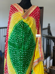 Bandhej Dupatta - Yellow Green Red