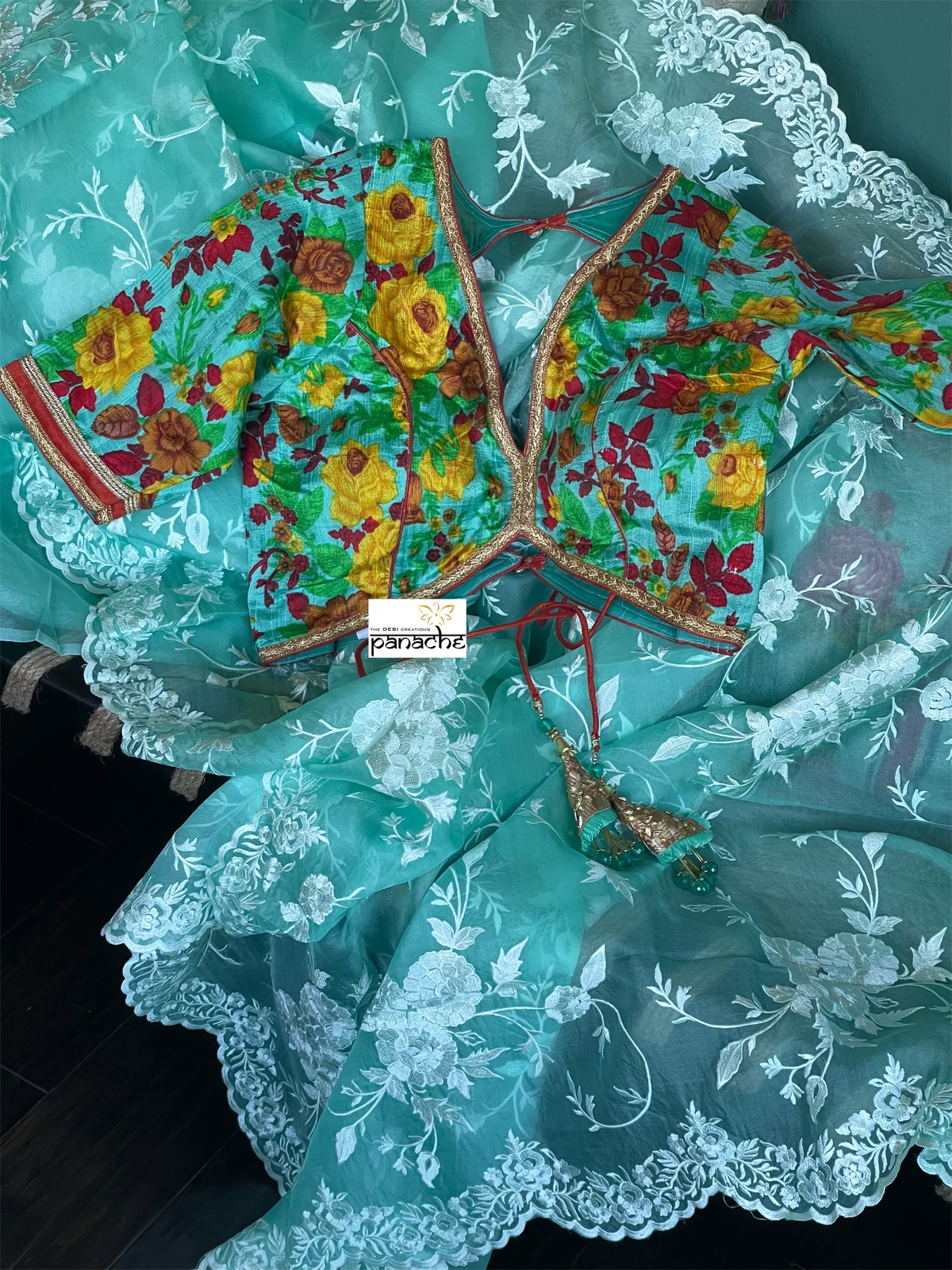 Designer Organza - Sea-Green Embroidered