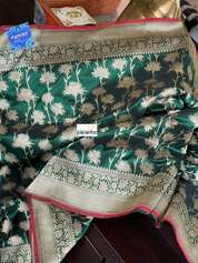 Pure Silk Banarasi - Green Red Antique Golden Zari