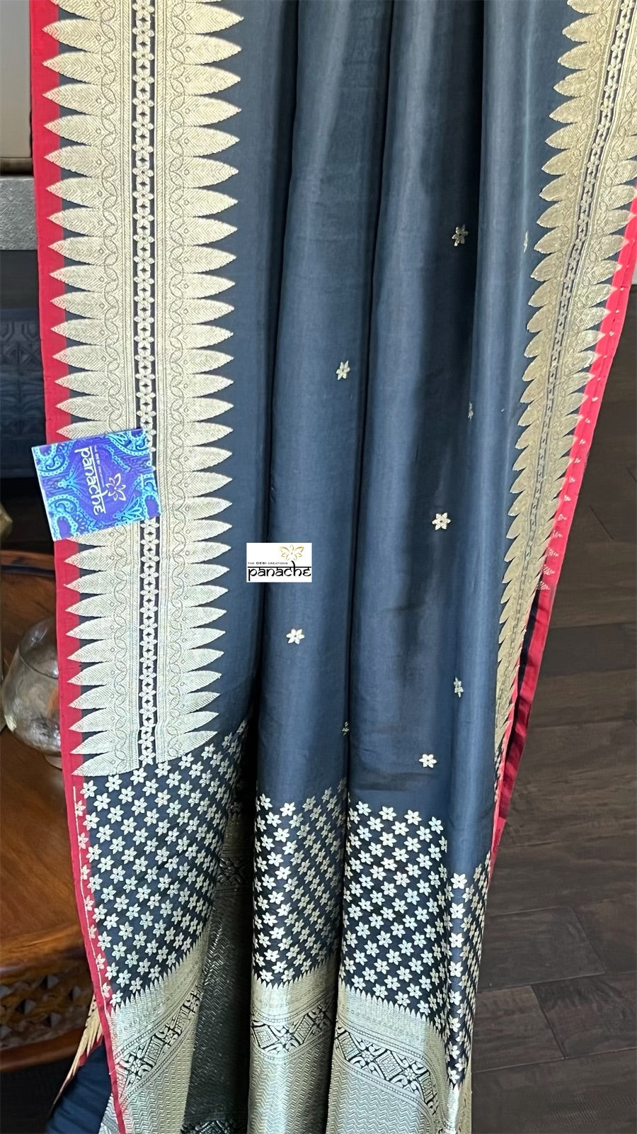 Katan Silk Banarasi - Black Red Kadwa