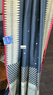 Katan Silk Banarasi - Black Red Kadwa
