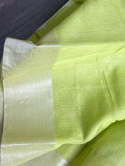 Chanderi Silk Cotton - Pista Green Silver Zari