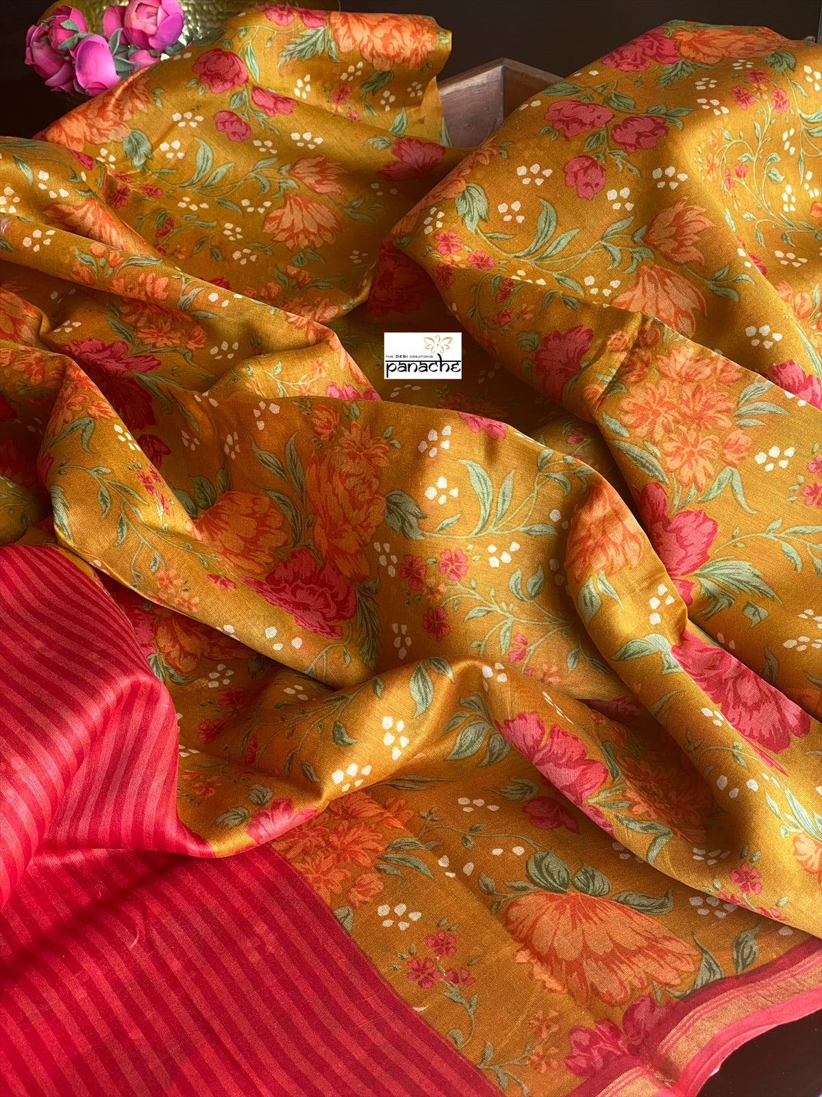 Cotton Mulmul Floral - Golden Ochre Yellow