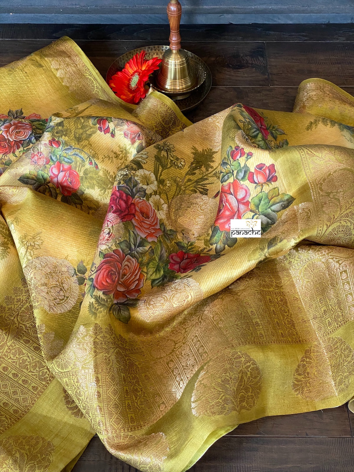 Chiniya Silk Banarasi Floral - Ochre Yellow
