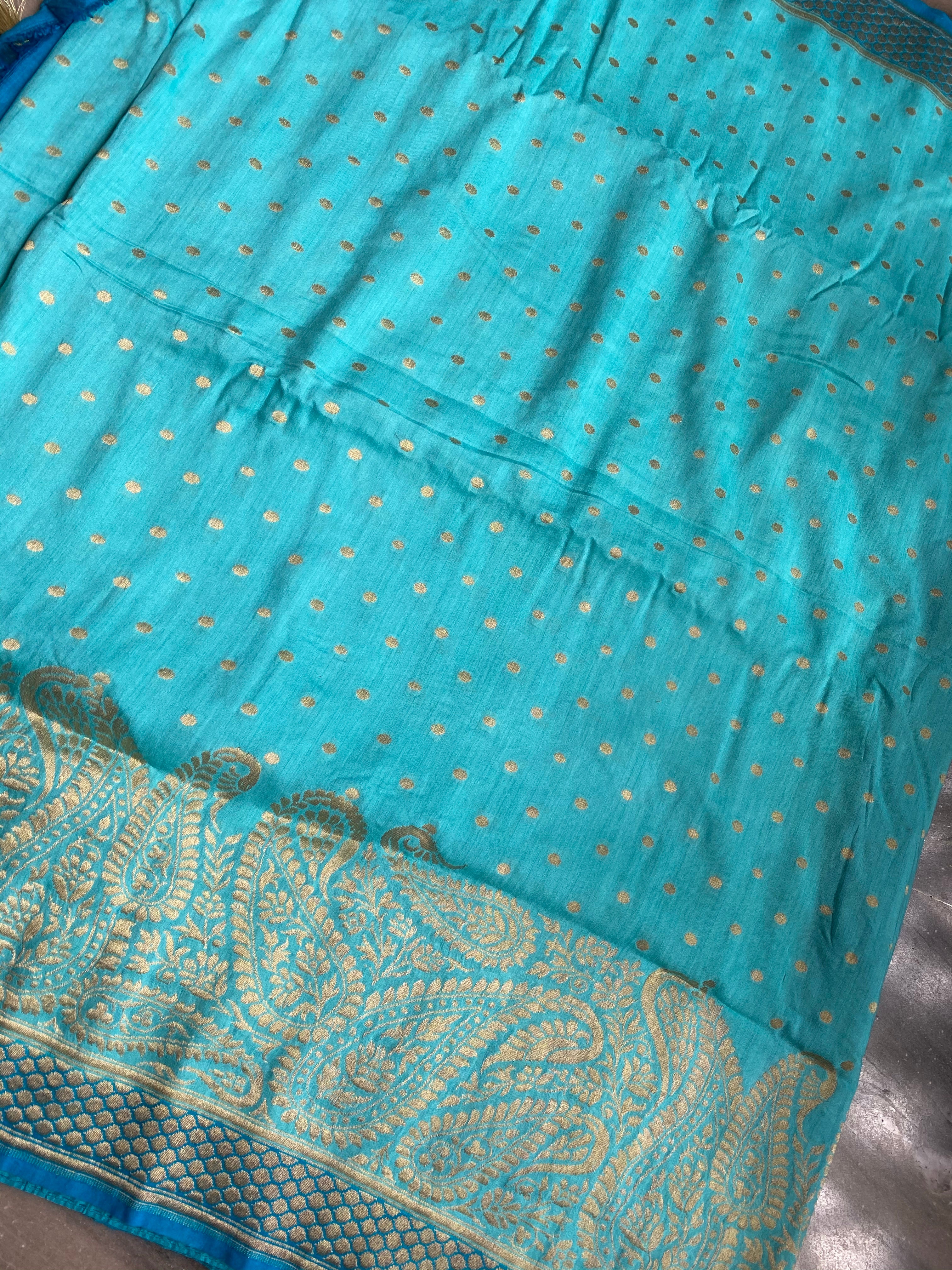 Muga Silk Banarasi - Firozi