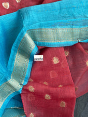 Mulmul Cotton Banarasi - Raspberry Red Firozi Golden Zari