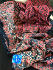 Silk Ajrakh - Maroon Black