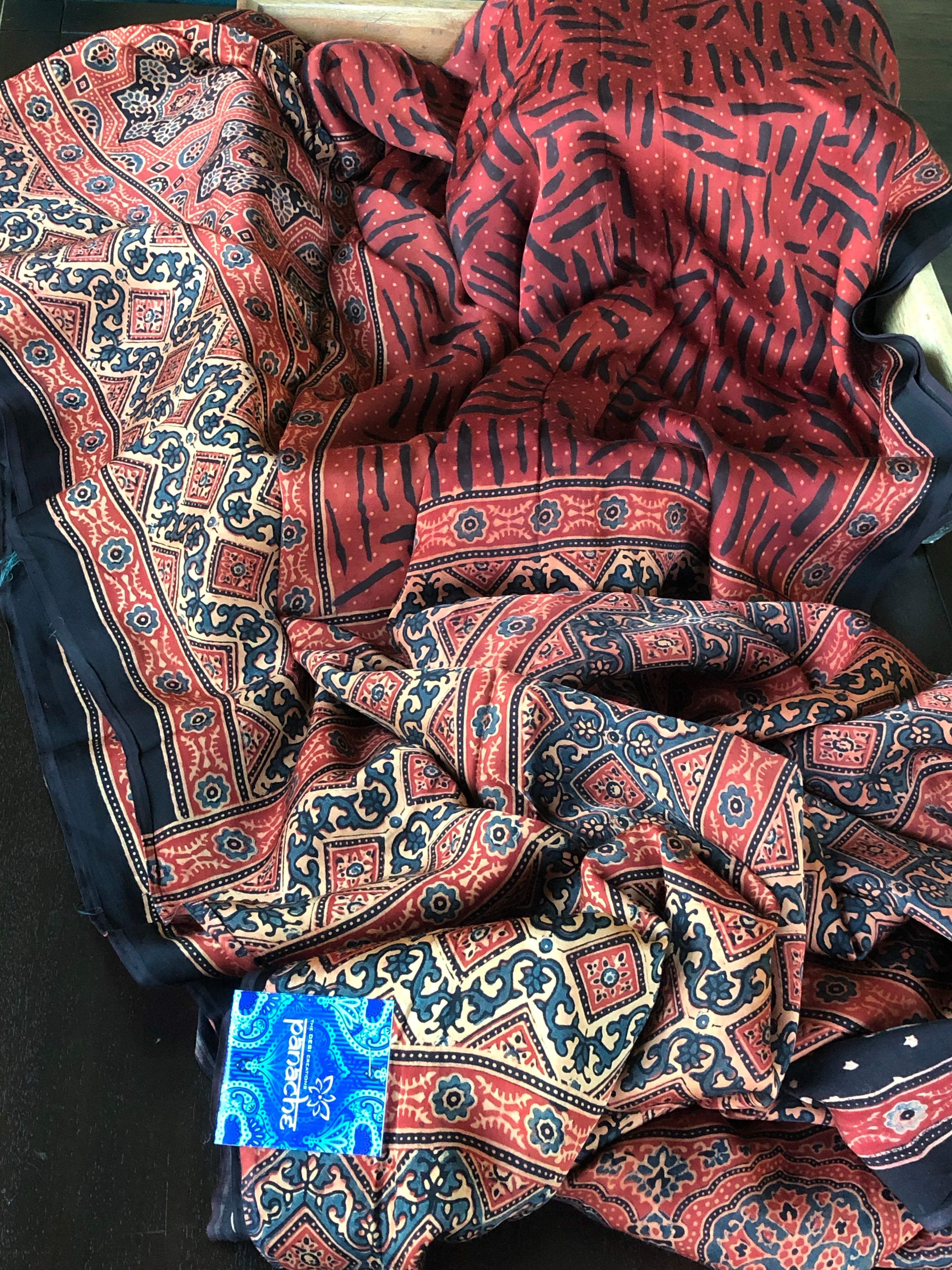 Silk Ajrakh - Maroon Black