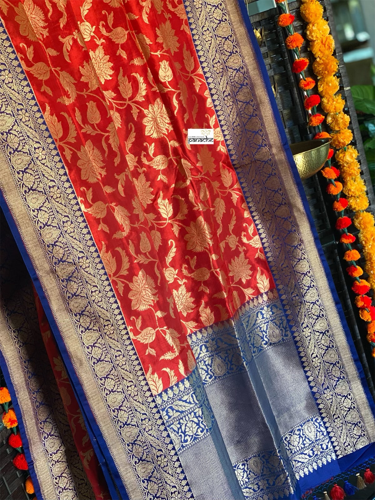 Pure Silk Banarasi - Red Blue