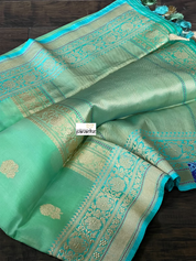 Organza Silk Banarasi - Sea-foam Green Firozi khadwa