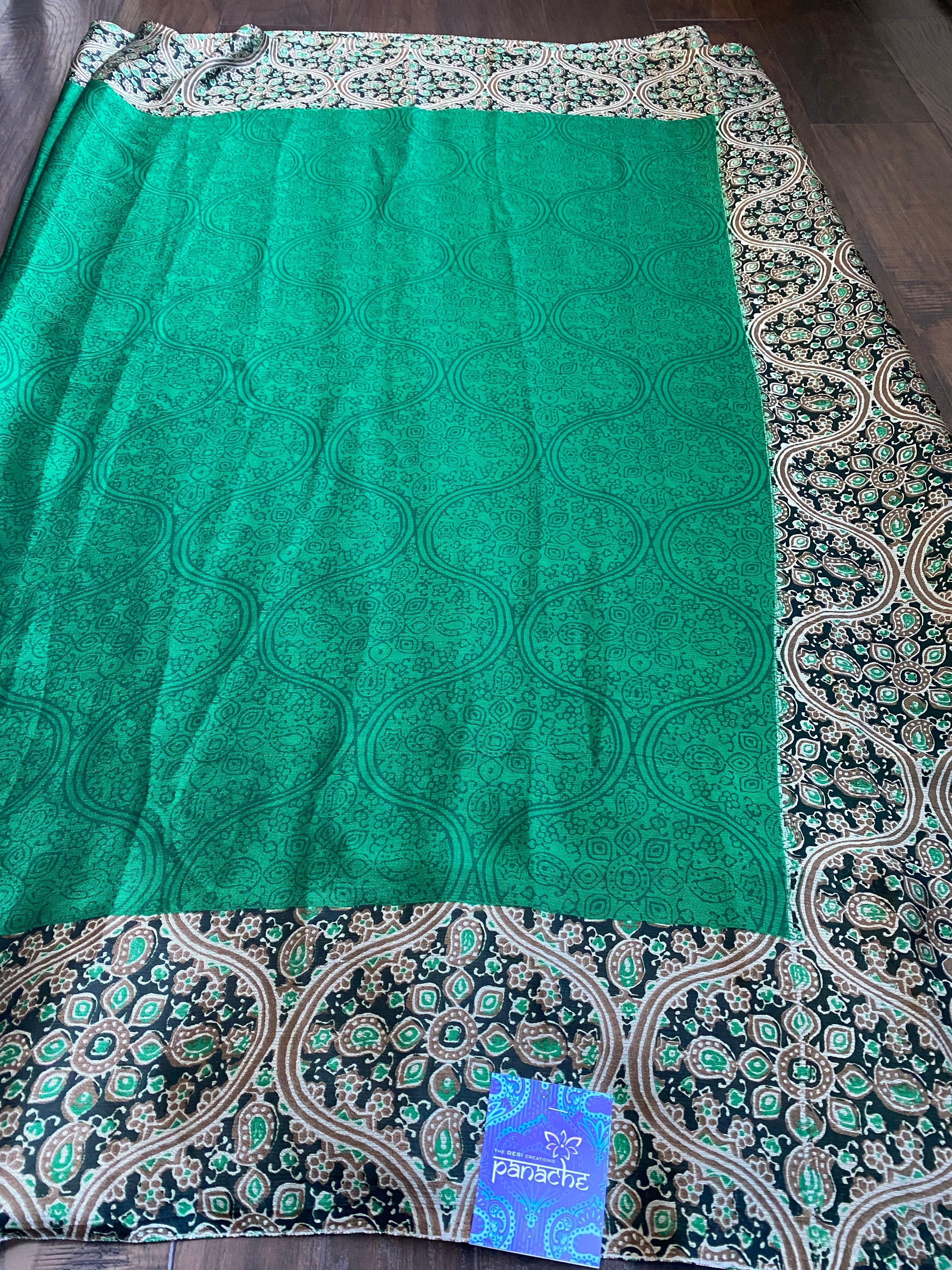Fancy Chinon Silk - Green Black Printed