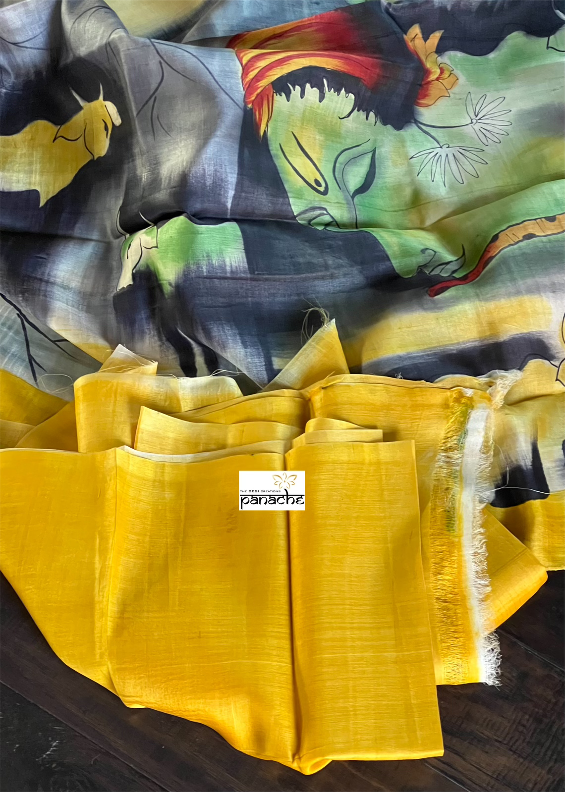 Pure Tussar Silk - Light Lemon Yellow Hand Painted