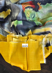 Pure Tussar Silk - Light Lemon Yellow Hand Painted