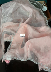 Designer Organza - Light Peach Pink Leheriya