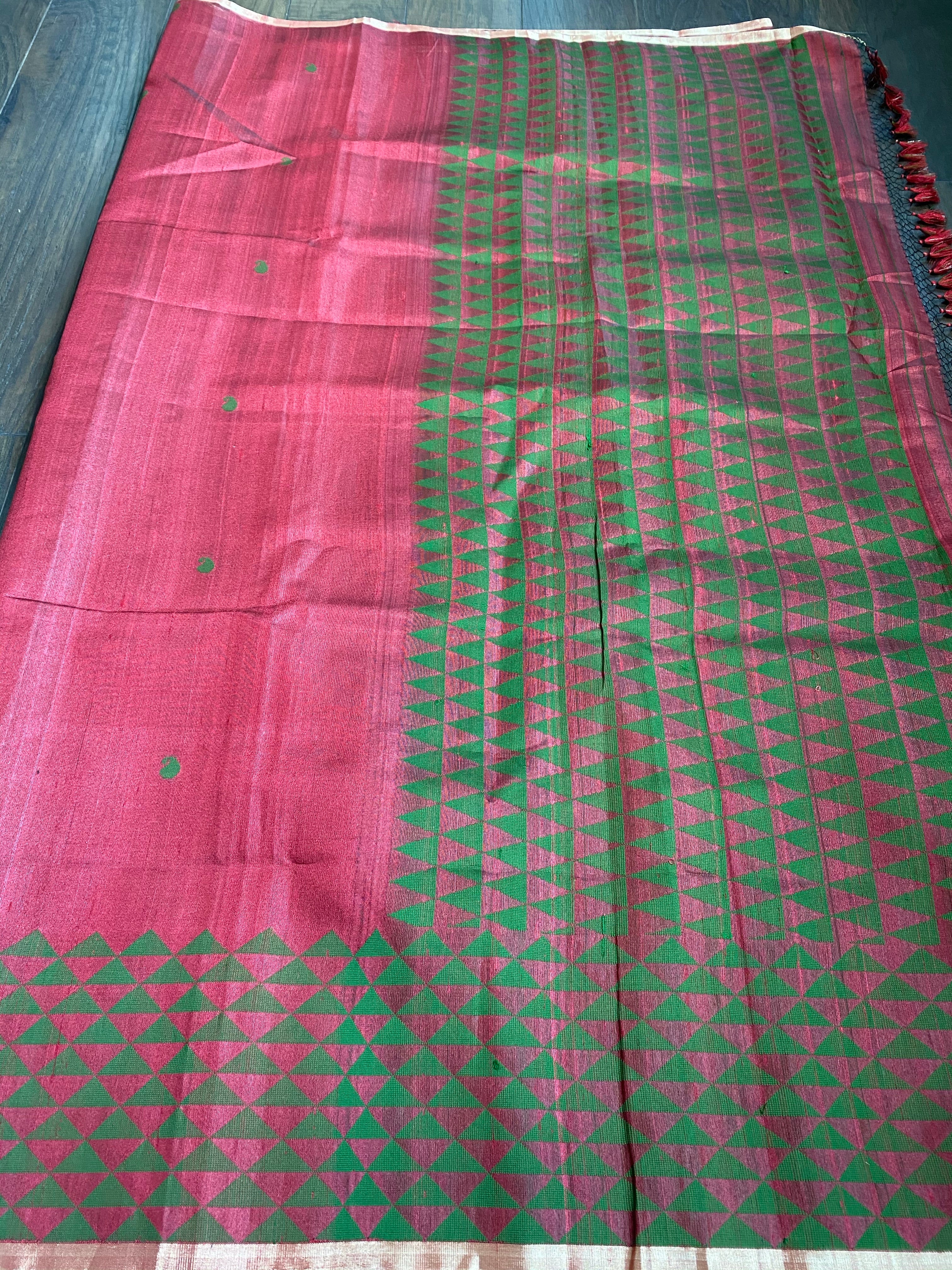 Tussar Silk - Maroon Green