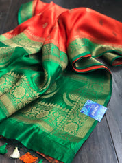 Chiniya Silk Banarasi - Reddish Orange Green
