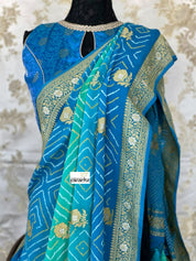 Bandhej Khaddi Georgette Banarasi - Firozi Sea Green Kadwa