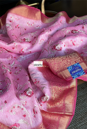 Embroidered Linen Silk - Bubblegum Pink