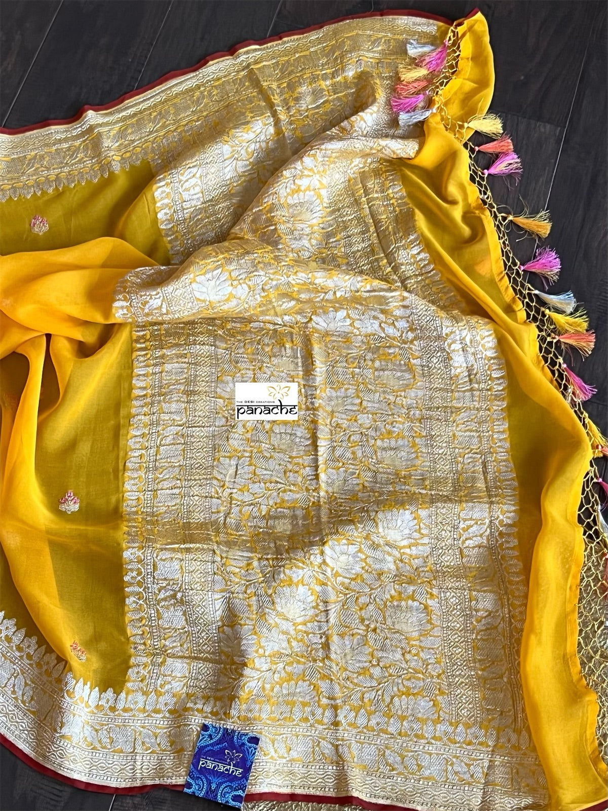 Khaddi Georgette Banarasi - Yellow Red Khadhua Woven