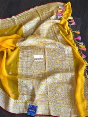 Khaddi Georgette Banarasi - Yellow Red Khadhua Woven