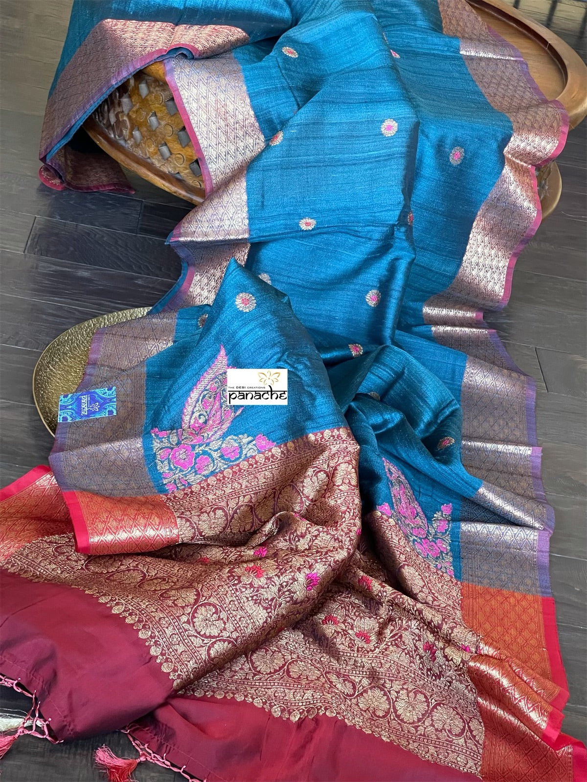 Tussar Silk Banarasi - Teal Blue Jewel Tone