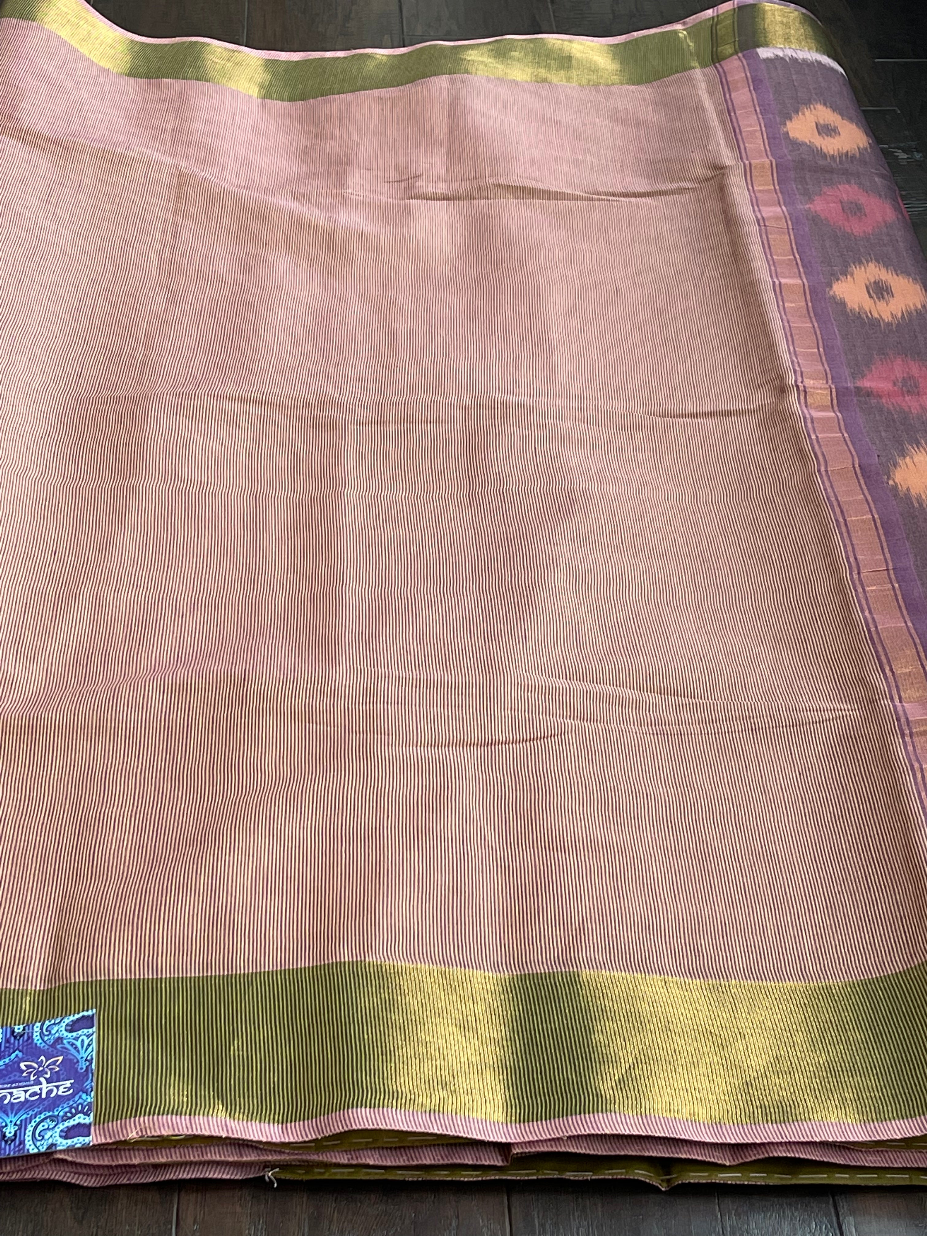 Cotton Silk - Peach Purple Ikat Woven