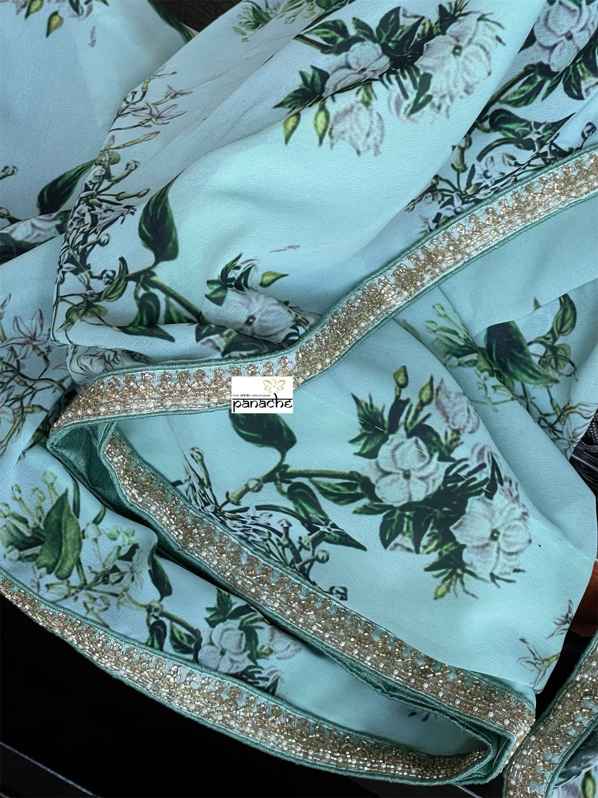 Georgette Designer Inspired Drape - Sea Green Floral
