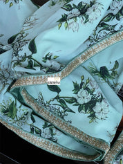 Georgette Designer Inspired Drape - Sea Green Floral