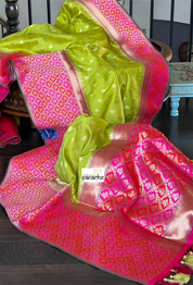 Soft Silk Banarasi - Lime Green Magenta Antique Golden Zari