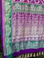 Bandhej Khaddi Georgette Banarasi - Purple Green