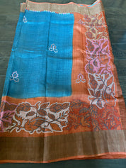 Pure Tussar Silk Kantha Stitch - Grey Rust