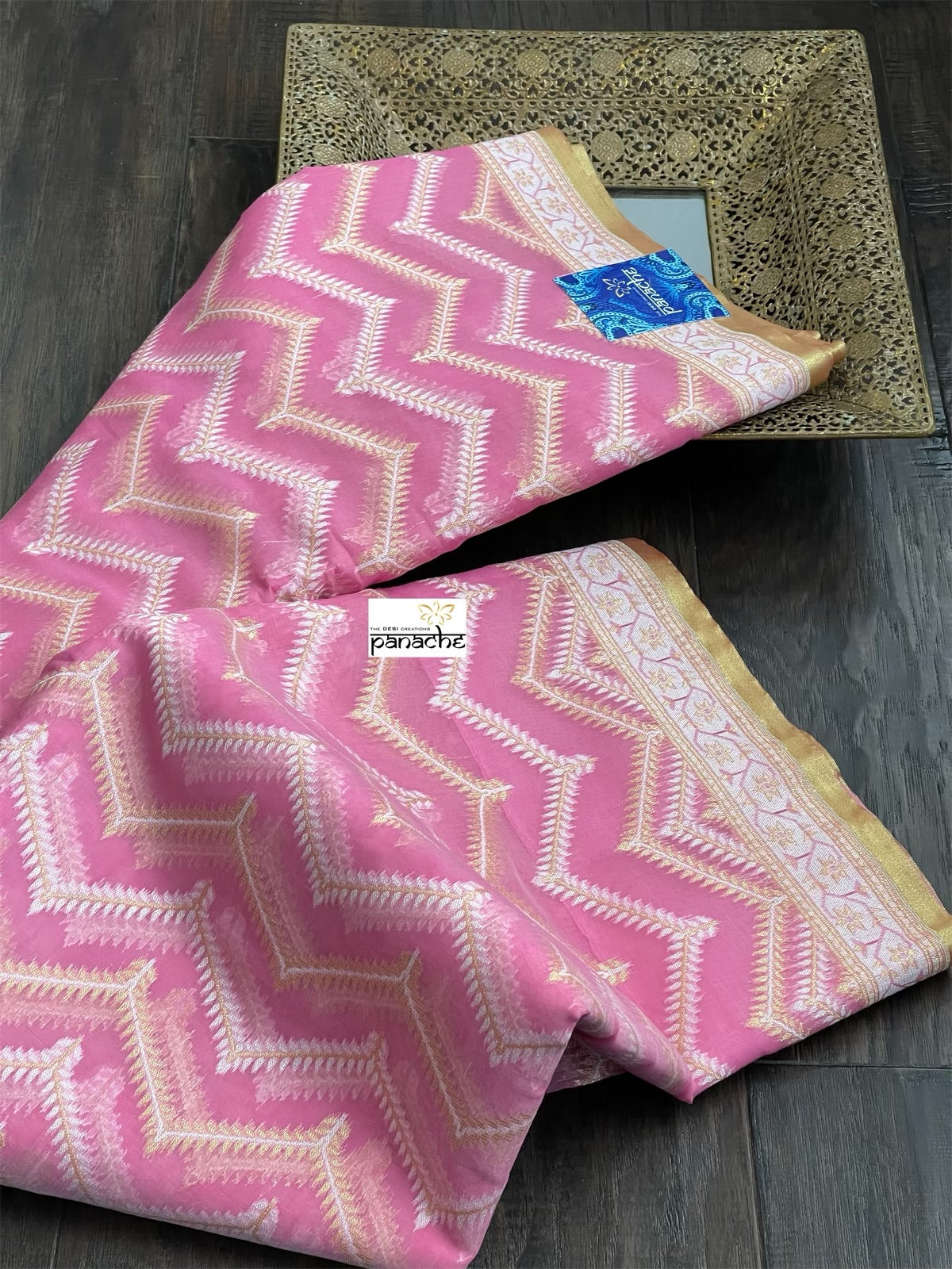 Kora Cotton Chanderi Banarasi - Pink Paithani Border