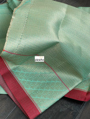 Cotton Silk Banaras Chanderi - Sea-Green Red Woven