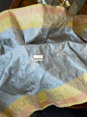 Katan Silk Banarasi - Grey Ochre Yellow