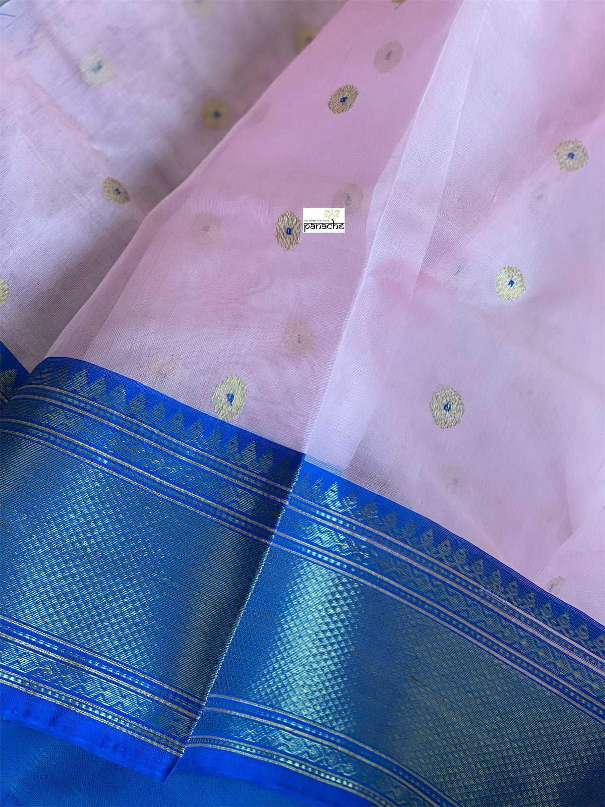 Pure Chanderi Organza Silk - Baby Pink Blue Eknaliya