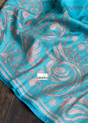 Tussar Silk Kantha Stitch -  Firozi