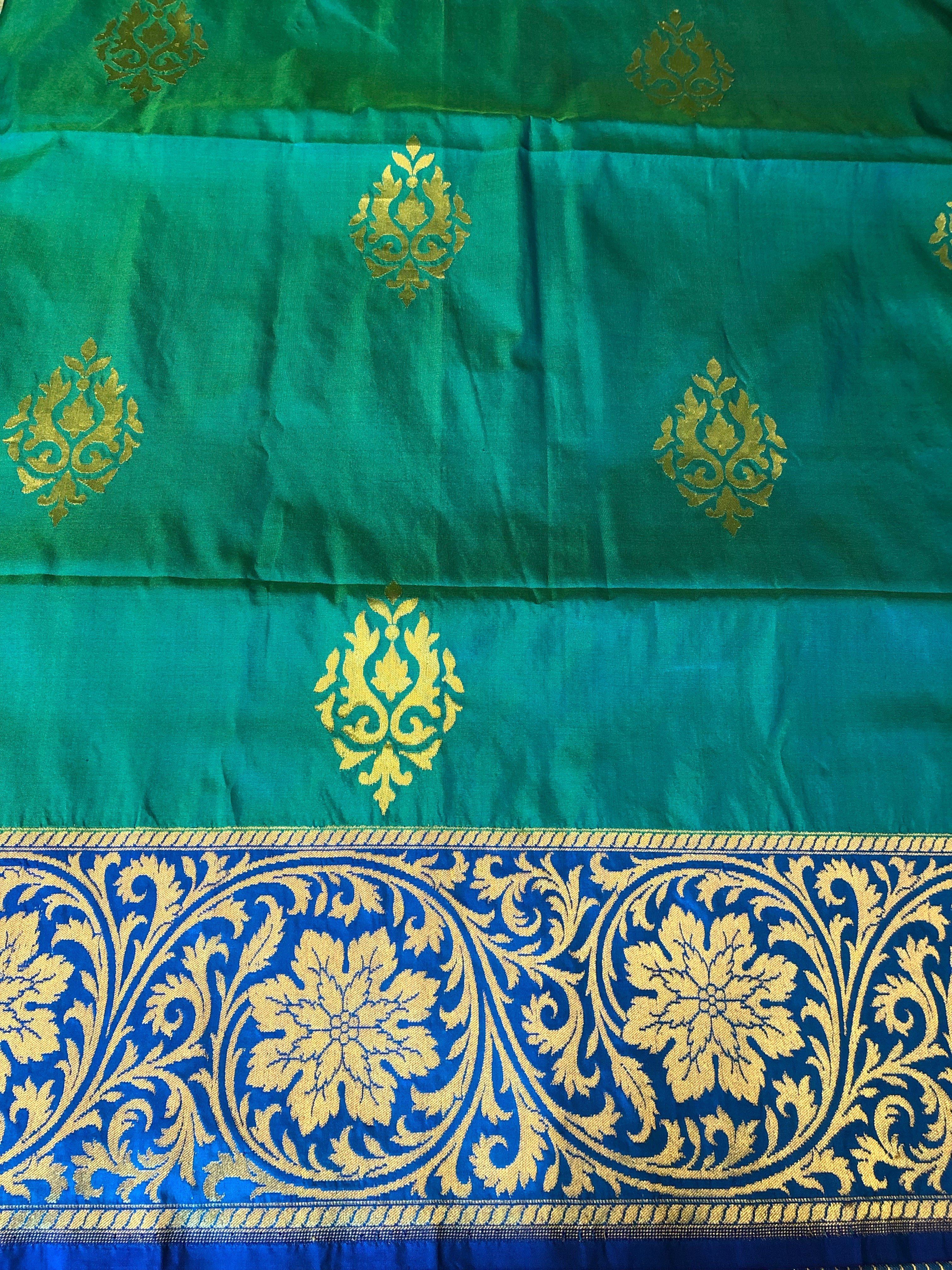 Pure Silk Banarasi - Sea Green Dual Shaded