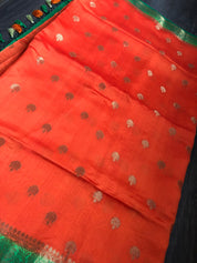 Chiniya Silk Banarasi - Reddish Orange Green