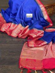 Muga Silk Banarasi - Royal Blue Red