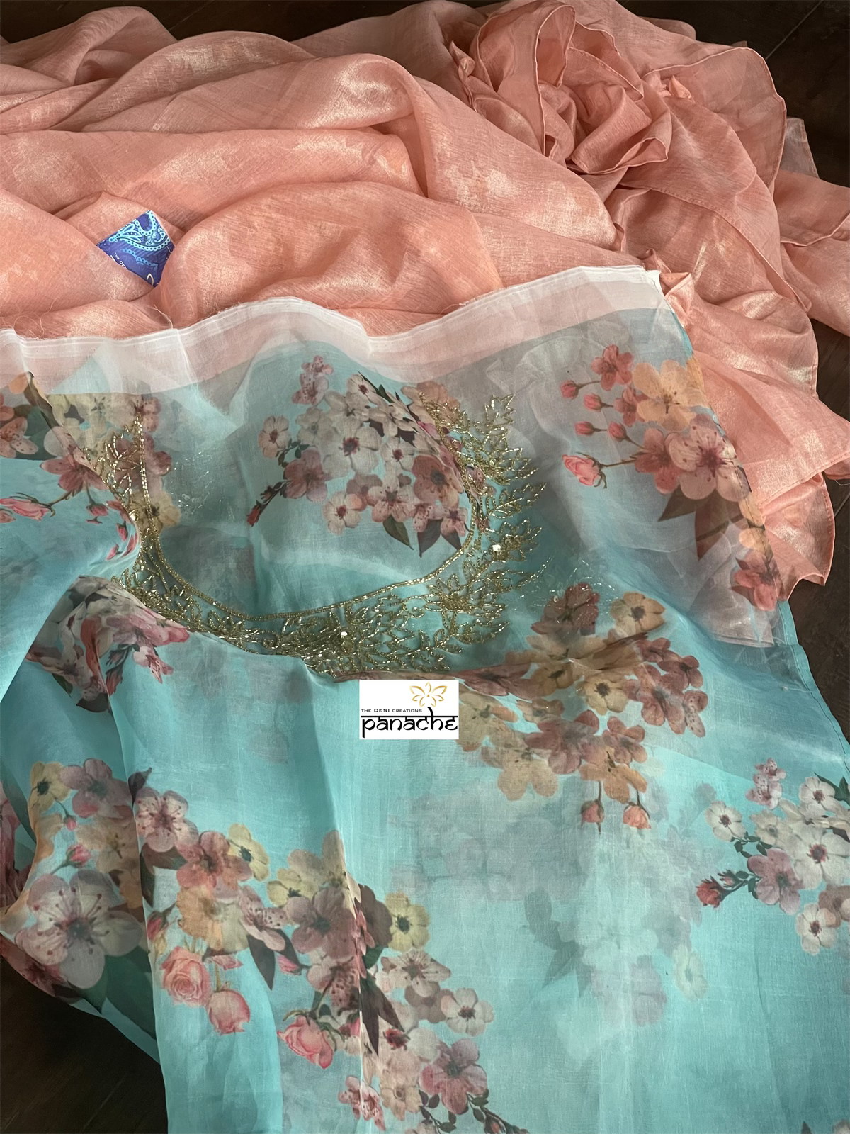 Designer Chiffon Silk - Peach Frill Saree