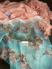 Designer Chiffon Silk - Peach Frill Saree