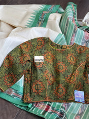 Designer Blouse - Green Ajrakh Printed