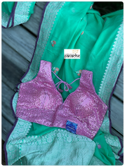 Khaddi Georgette Banarasi - Green Purple Khadhua Woven