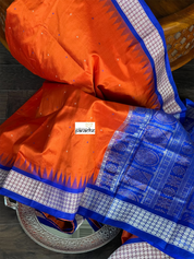 Pure Silk Bomkai - Orange Royal Blue