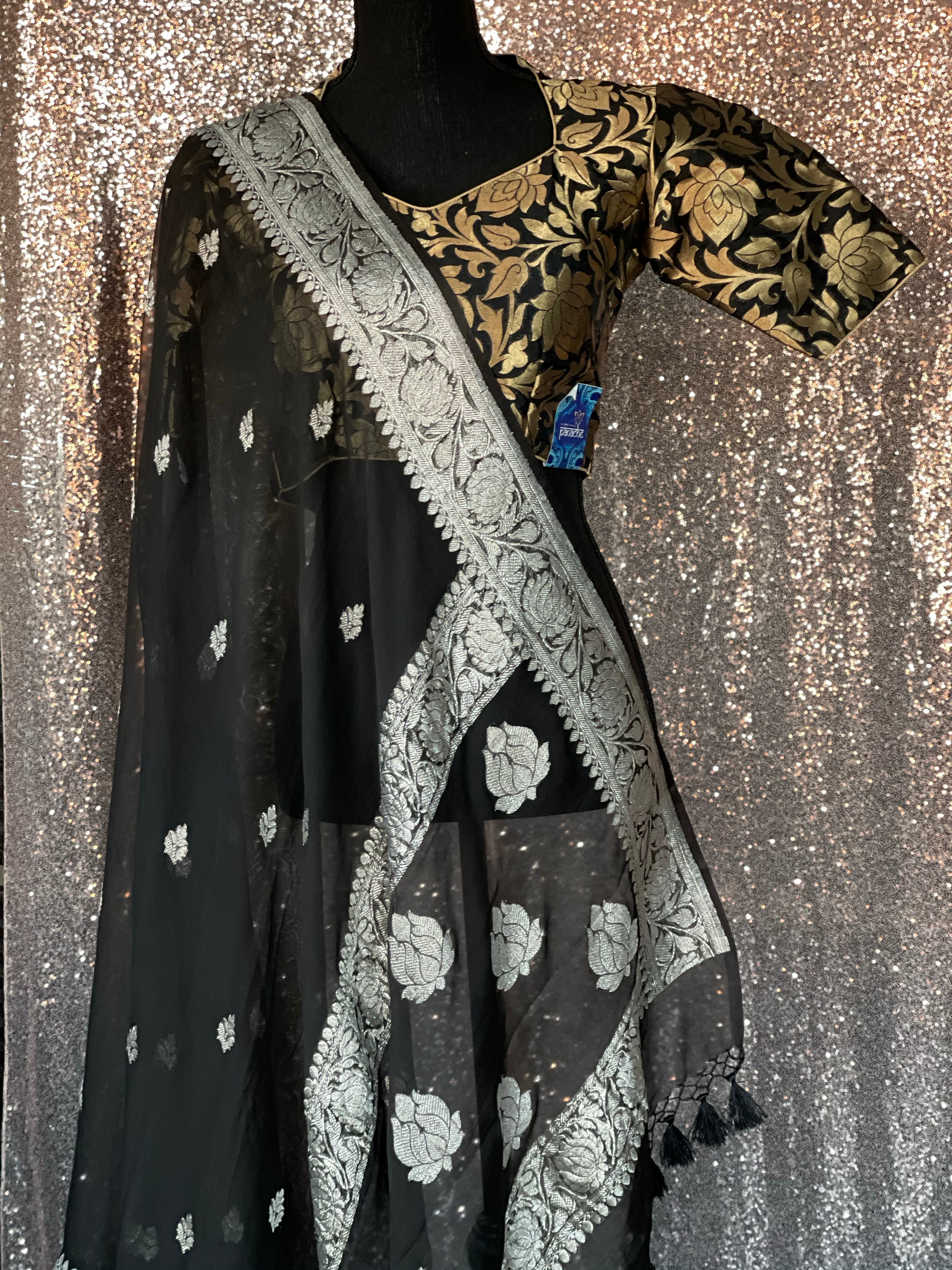 Designer Blouse - Black Zari Jangla woven 2