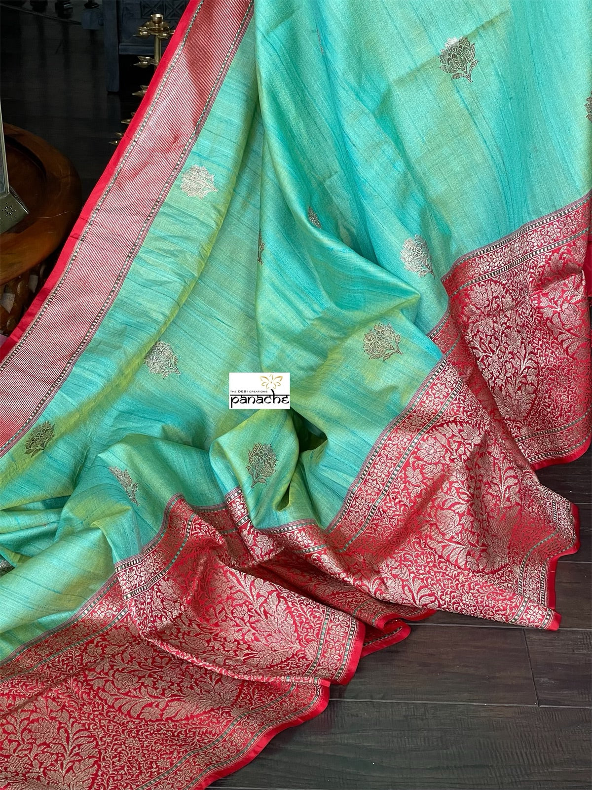 Pure Tassur Silk Banarasi - Sea Green Red