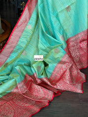 Pure Tassur Silk Banarasi - Sea Green Red