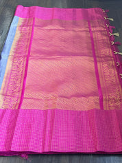 Silk Gadwal - Violet Magenta Pink Golden Zari